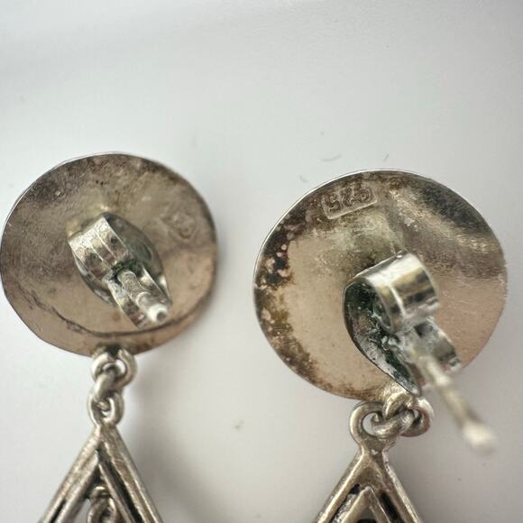 Vintage 925 sterling silver conchos genuine carnelian dangle drop post earrings - Picture 6 of 8